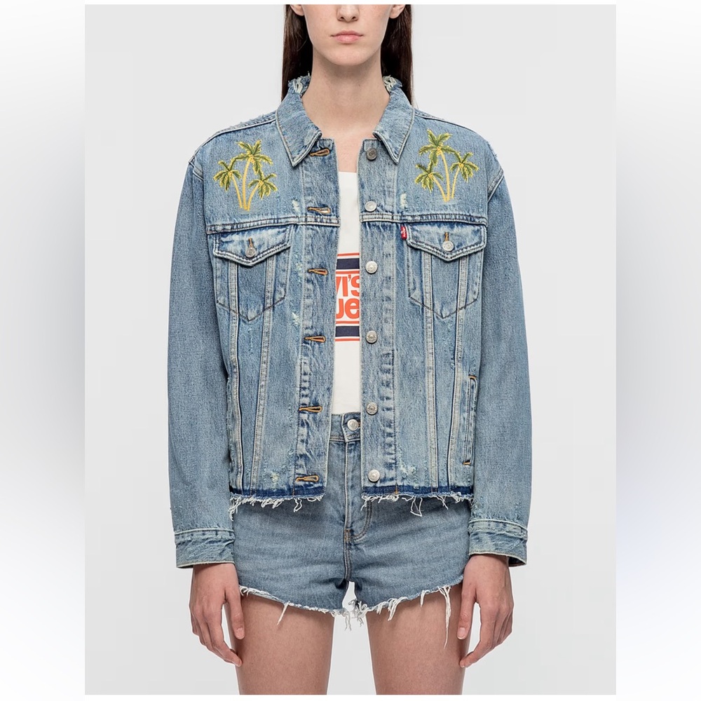 Levi's Ex Boyfriend Trucker Jean Jacket Palm Trees NWT